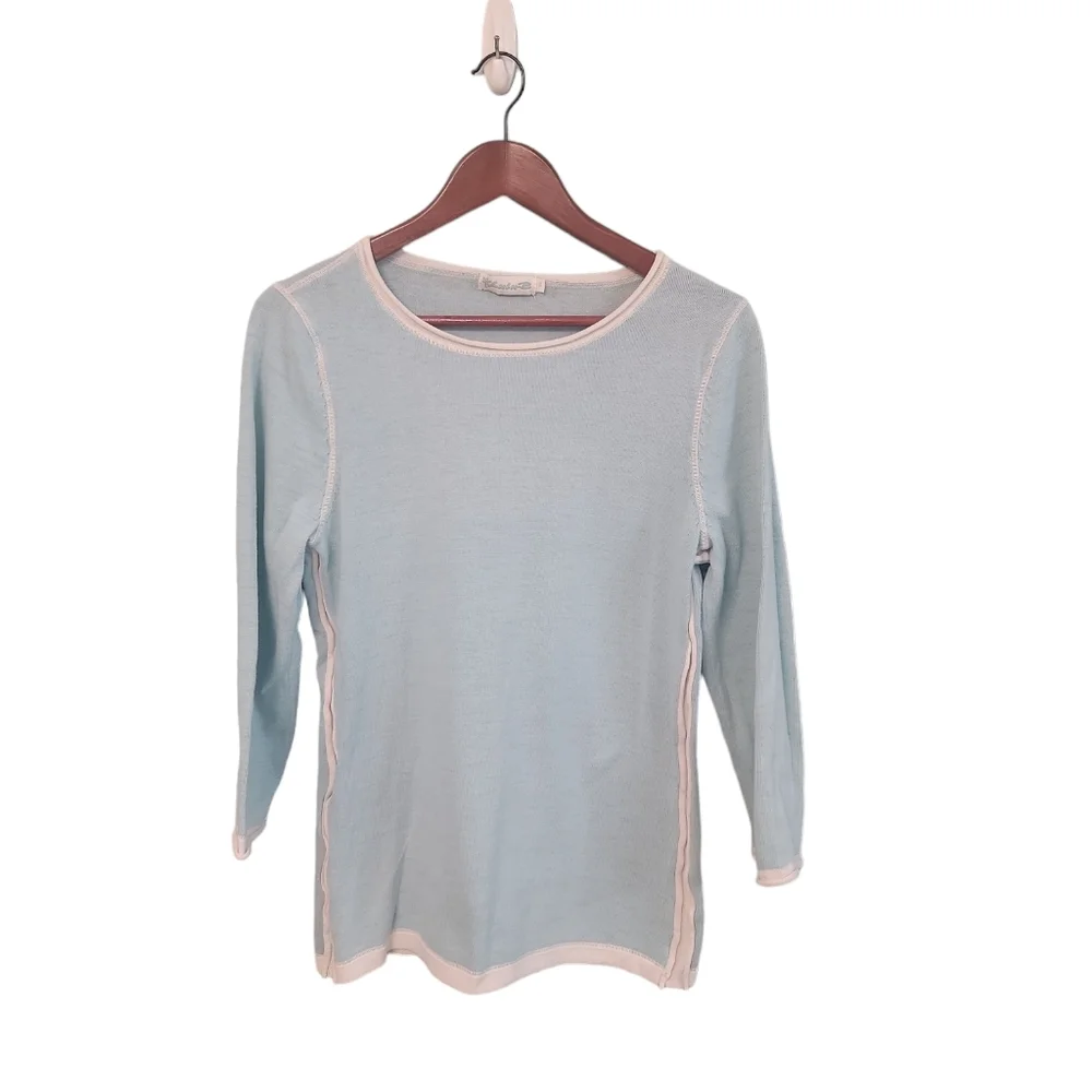 Lulu-B Womens Coastal Nautical Beachy Crewneck‎ 3/4 Sleeve Sweater Size Small